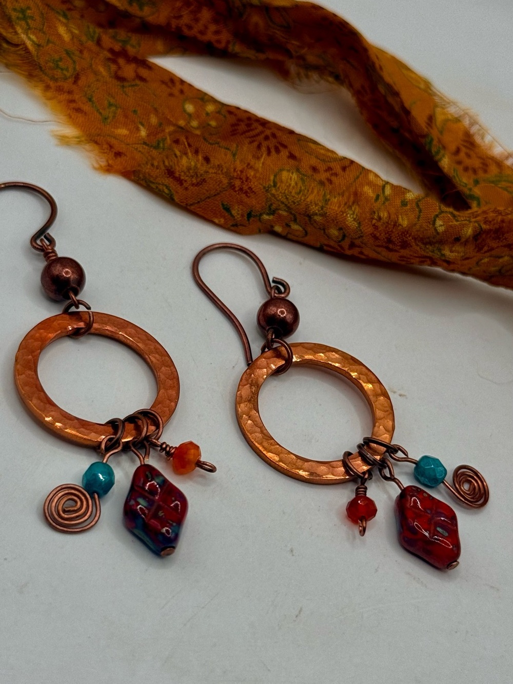 Earrings Copper beaded Artist made